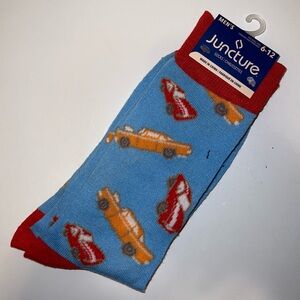 Men’s Juncture Novelty Socks with Red and Orange Car Design